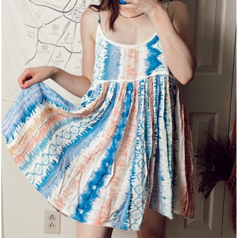 Anthropologie RAGA flamingo tie dye‎ mini dress sz S